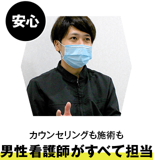 カウンセリングも施術も男性看護師がすべて担当